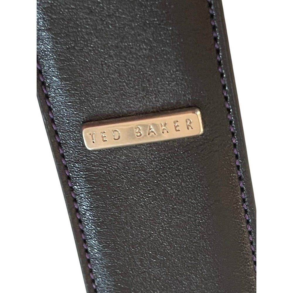 READ Ted Baker Mens Black Italian Leather Belt Purple Lining Size 40 Preppy Lux - Picture 5 of 11